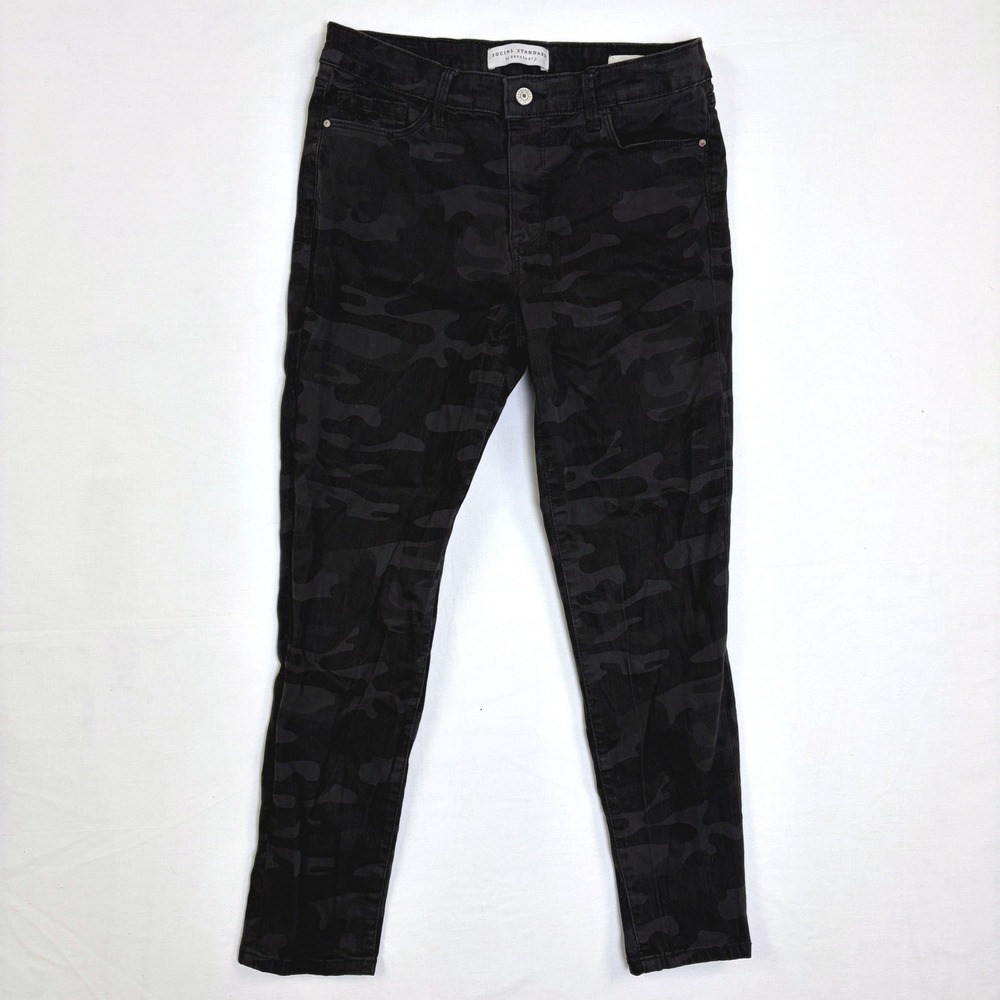 Social Standard by Sanctuary Womens Black Camo Ankle Skinny Pants Size 8